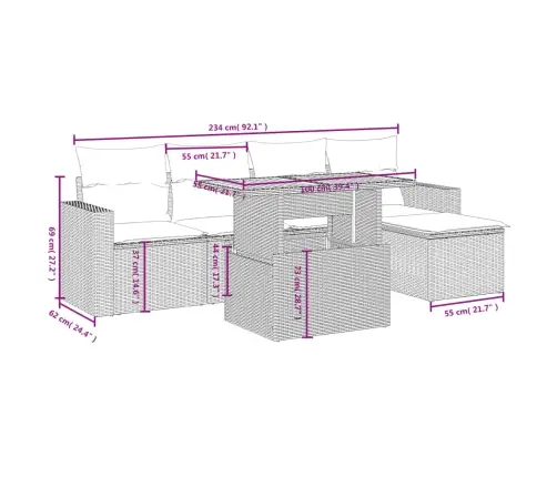 6-Daļīgs Dārza Dīvāna Komplekts, Matrači, Bēša Pe Rotangpalma Vidaxl