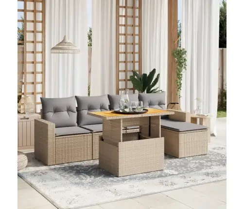 6-Daļīgs Dārza Dīvāna Komplekts, Matrači, Bēša Pe Rotangpalma Vidaxl