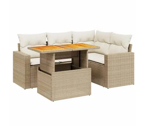 5-Daļīgs Dārza Dīvāna Komplekts, Matrači, Bēša Pe Rotangpalma Vidaxl