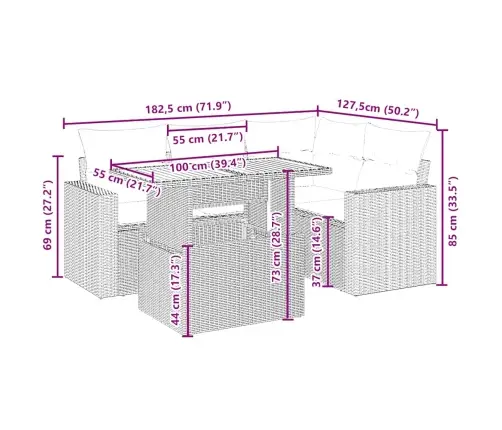 5-Daļīgs Dārza Dīvāna Komplekts, Matrači, Bēša Pe Rotangpalma Vidaxl