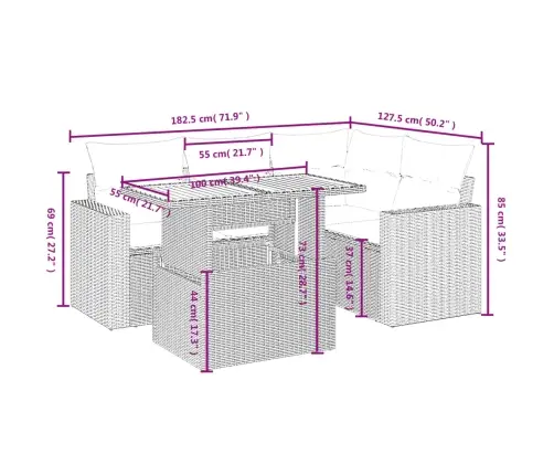 5-Daļīgs Dārza Dīvāna Komplekts Ar Matračiem, Pelēks Pe Pinums Vidaxl