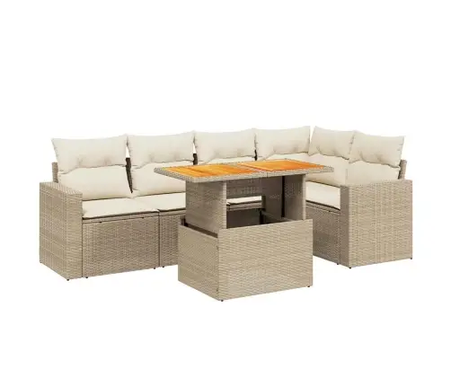 6-Daļīgs Dārza Dīvāna Komplekts, Matrači, Bēša Pe Rotangpalma Vidaxl