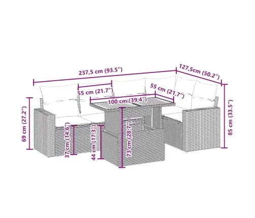 6-Daļīgs Dārza Dīvāna Komplekts, Matrači, Bēša Pe Rotangpalma Vidaxl