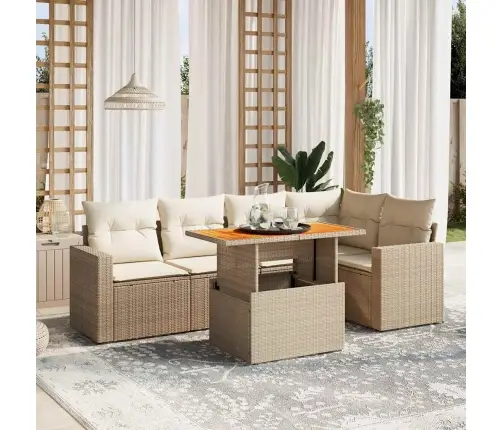 6-Daļīgs Dārza Dīvāna Komplekts, Matrači, Bēša Pe Rotangpalma Vidaxl