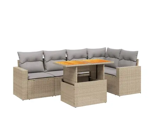 Sofos Komplektas Su Pagalvėlėmis, 6 Dalių, Smėlio, Poliratanas