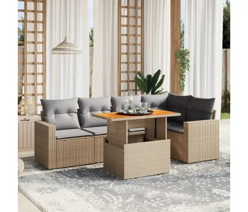 Sofos Komplektas Su Pagalvėlėmis, 6 Dalių, Smėlio, Poliratanas