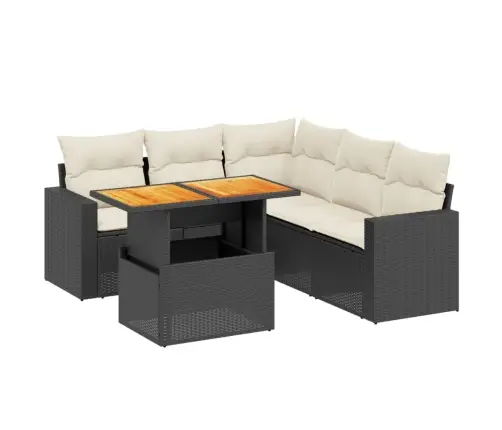 Sofos Komplektas Su Pagalvėlėmis, 6 Dalių, Juodas, Poliratanas