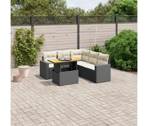 Sofos Komplektas Su Pagalvėlėmis, 6 Dalių, Juodas, Poliratanas