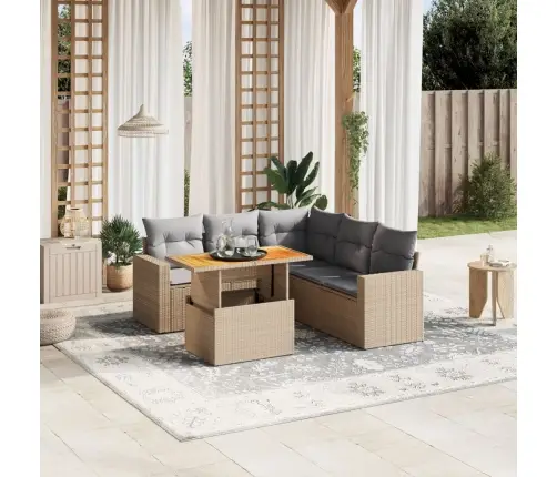 6-Daļīgs Dārza Dīvāna Komplekts, Matrači, Bēša Pe Rotangpalma Vidaxl