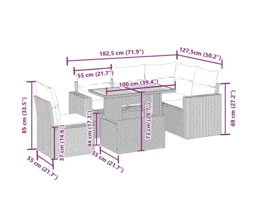 6-Osaline Aiadiivani Komplekt Patjadega, Beež, Polürotang