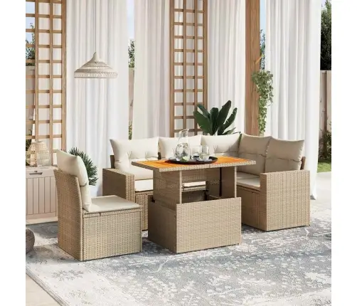 Sofos Komplektas Su Pagalvėlėmis, 6 Dalių, Smėlio, Poliratanas