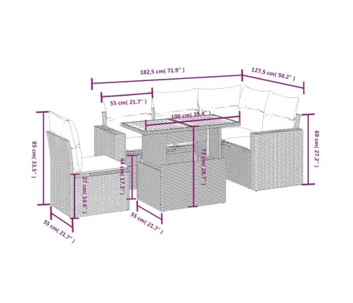 6-Daļīgs Dārza Dīvāna Komplekts, Matrači, Bēša Pe Rotangpalma Vidaxl