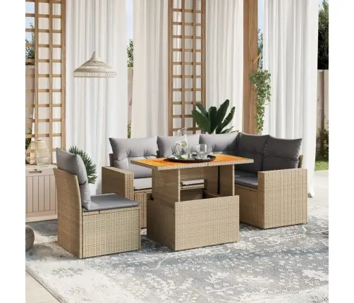 6-Daļīgs Dārza Dīvāna Komplekts, Matrači, Bēša Pe Rotangpalma Vidaxl