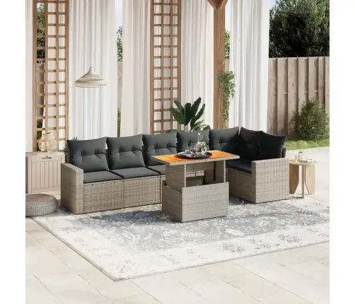 7-Daļīgs Dārza Dīvāna Komplekts, Matrači, Pelēka Pe Rotangpalma Vidaxl