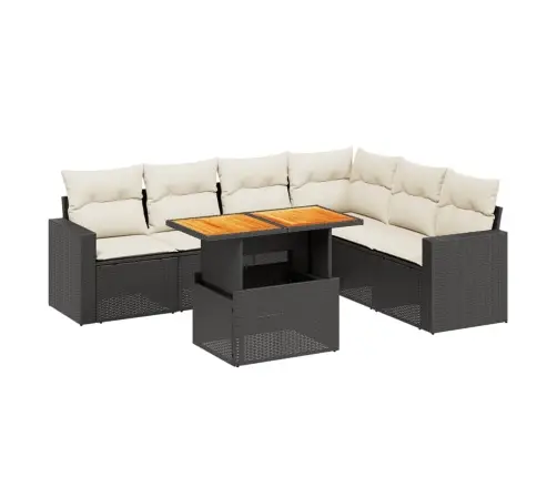 Sofos Komplektas Su Pagalvėlėmis, 7 Dalių, Juodas, Poliratanas Sofos Komplektas Su Pagalvėlėmis, 7 Dalių, Juodas, Poliratanas