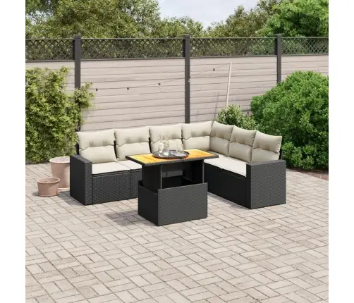 Sofos Komplektas Su Pagalvėlėmis, 7 Dalių, Juodas, Poliratanas Sofos Komplektas Su Pagalvėlėmis, 7 Dalių, Juodas, Poliratanas