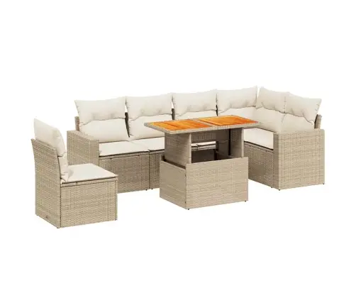 7-Daļīgs Dārza Dīvāna Komplekts, Matrači, Bēša Pe Rotangpalma Vidaxl