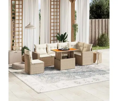 7-Daļīgs Dārza Dīvāna Komplekts, Matrači, Bēša Pe Rotangpalma Vidaxl