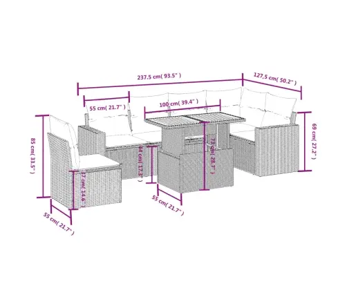 7-Osaline Aiadiivani Komplekt Patjadega, Beež, Polürotang