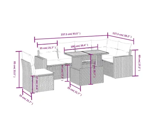 7-Osaline Aiadiivani Komplekt Patjadega, Hall, Polürotang