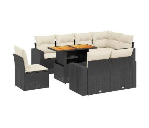 9-Daļīgs Dārza Dīvāna Komplekts, Matrači, Melna Pe Rotangpalma Vidaxl