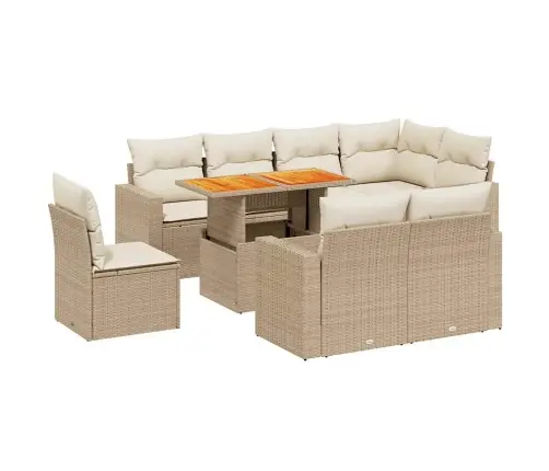 9-Daļīgs Dārza Dīvānu Komplekts, Matrači, Bēša Pe Rotangpalma Vidaxl