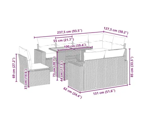 9-Daļīgs Dārza Dīvānu Komplekts, Matrači, Bēša Pe Rotangpalma Vidaxl