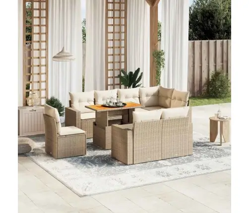 9-Daļīgs Dārza Dīvānu Komplekts, Matrači, Bēša Pe Rotangpalma Vidaxl