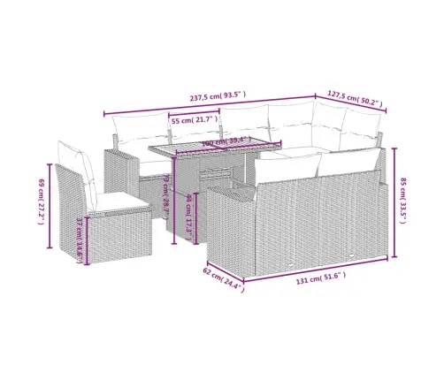 Sofos Komplektas Su Pagalvėlėmis, 9 Dalių, Pilkas, Poliratanas