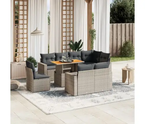 Sofos Komplektas Su Pagalvėlėmis, 9 Dalių, Pilkas, Poliratanas