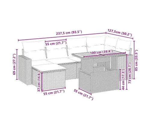 Sofos Komplektas Su Pagalvėlėmis, 7 Dalių, Smėlio, Poliratanas