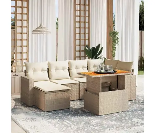 Sofos Komplektas Su Pagalvėlėmis, 7 Dalių, Smėlio, Poliratanas