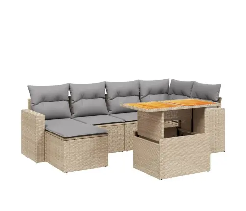 7-Daļīgs Dārza Dīvāna Komplekts, Matrači, Bēša Pe Rotangpalma Vidaxl