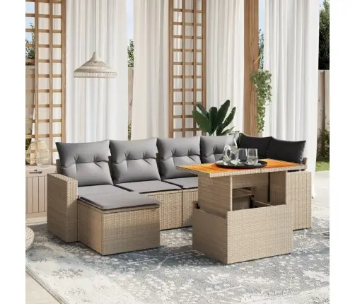 7-Daļīgs Dārza Dīvāna Komplekts, Matrači, Bēša Pe Rotangpalma Vidaxl