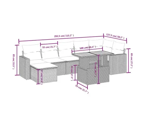 8-Daļīgs Dārza Dīvāna Komplekts, Matrači, Melna Pe Rotangpalma Vidaxl