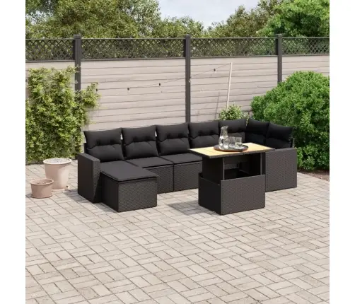8-Daļīgs Dārza Dīvāna Komplekts, Matrači, Melna Pe Rotangpalma Vidaxl