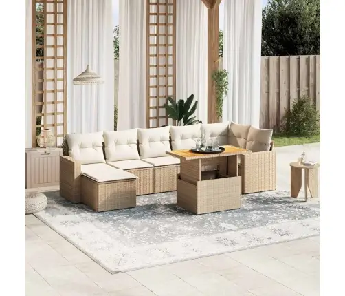 Sofos Komplektas Su Pagalvėlėmis, 8 Dalių, Smėlio, Poliratanas