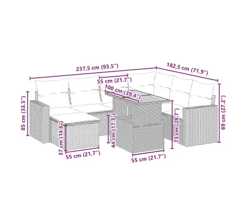 8-Osaline Aiadiivani Komplekt Patjadega, Beež, Polürotang