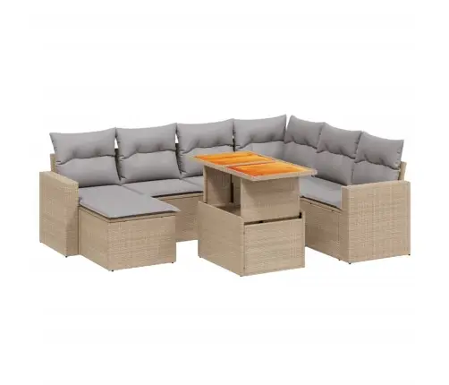 8-Daļīgs Dārza Dīvāna Komplekts, Matrači, Bēša Pe Rotangpalma Vidaxl