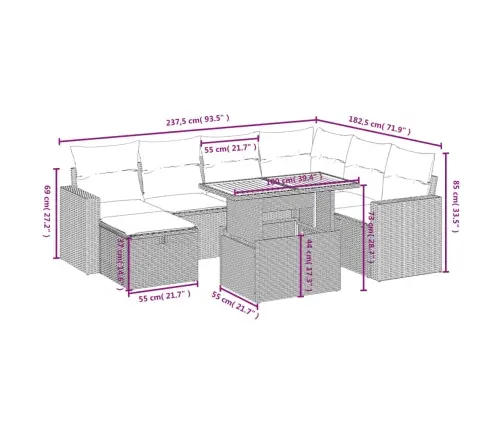 8-Osaline Aiadiivani Komplekt Patjadega, Hall, Polürotang