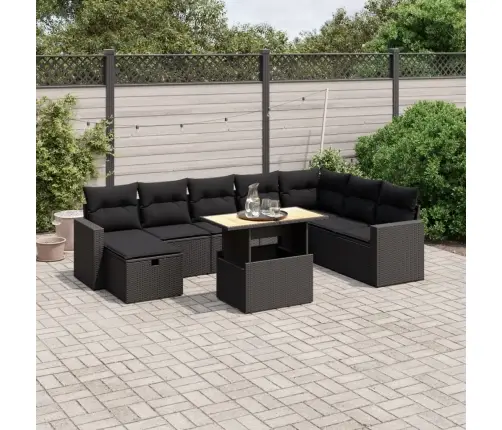9-Daļīgs Dārza Dīvāna Komplekts, Matrači, Melna Pe Rotangpalma Vidaxl