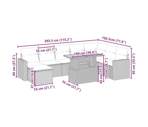 Sodo Komplektas Su Pagalvėlėmis, 9 Dalių, Smėlio, Poliratanas