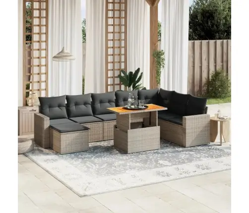 9-Daļīgs Dārza Dīvāna Komplekts Ar Matračiem, Pelēks Pe Pinums Vidaxl