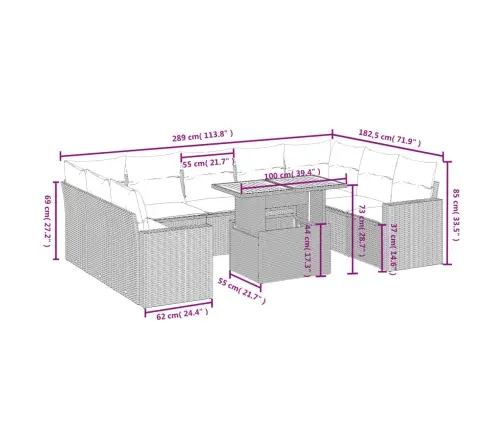 10-Daļīgs Dārza Dīvāna Komplekts, Matrači, Melna Pe Rotangpalma Vidaxl