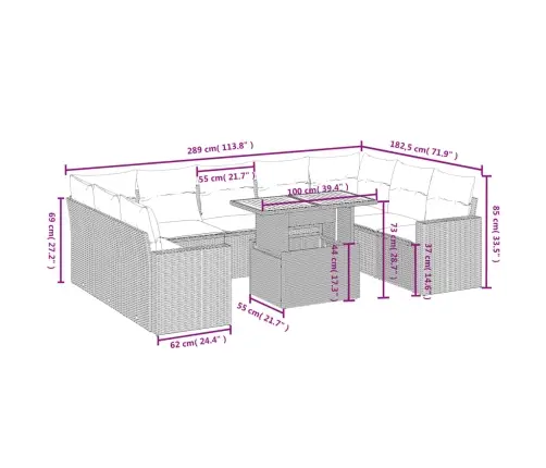 10-Daļīgs Dārza Dīvāna Komplekts, Matrači, Melna Pe Rotangpalma Vidaxl