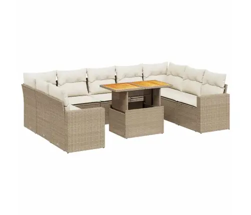 10-Daļīgs Dārza Dīvāna Komplekts, Matrači, Bēša Pe Rotangpalma Vidaxl