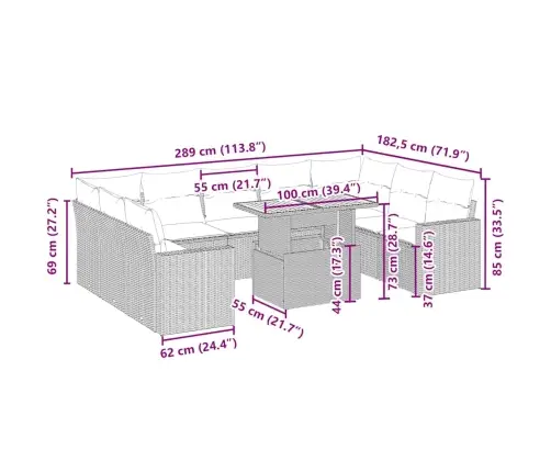 10-Daļīgs Dārza Dīvāna Komplekts, Matrači, Bēša Pe Rotangpalma Vidaxl