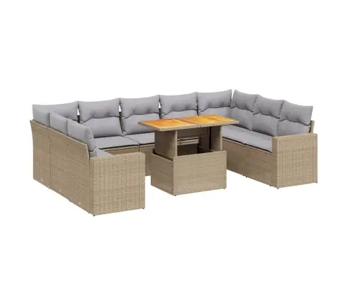 10-Daļīgs Dārza Dīvāna Komplekts, Matrači, Bēša Pe Rotangpalma Vidaxl