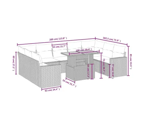 10-Daļīgs Dārza Dīvāna Komplekts, Matrači, Bēša Pe Rotangpalma Vidaxl