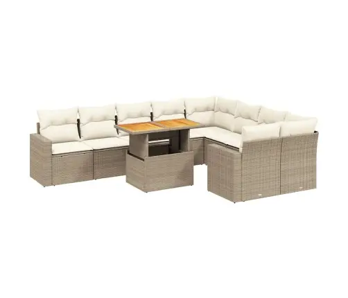 10-Daļīgs Dārza Dīvāna Komplekts, Matrači, Bēša Pe Rotangpalma Vidaxl